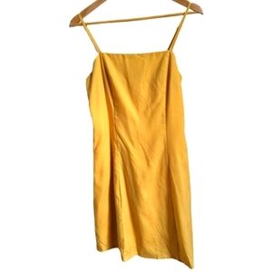 WOMANCE Yellow Linen & Lyocell Summer Beachy Minimalist Mini Dress Size Small
